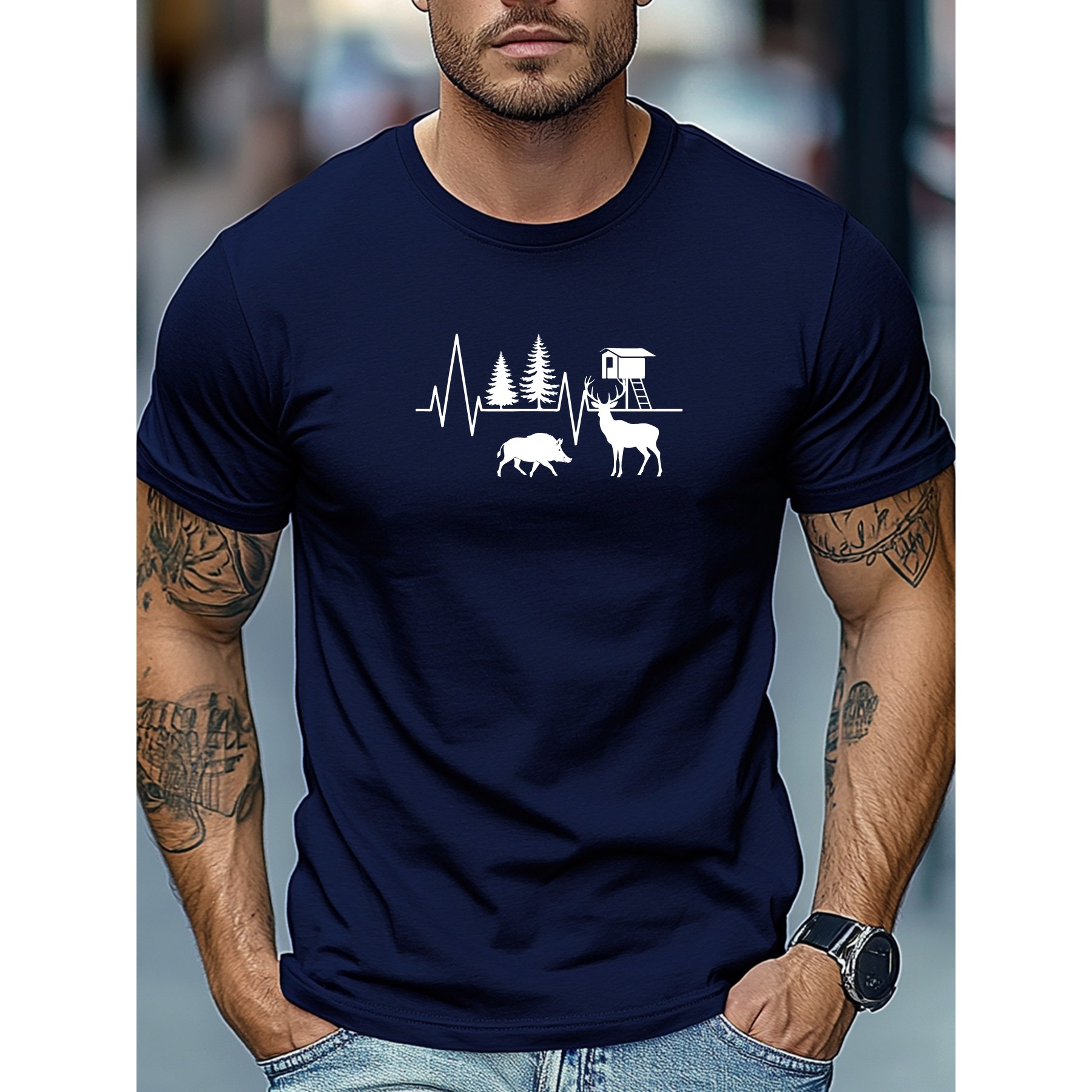 Outdoor Hunting Graphic Tees - Hunting Heartbeat Graphic Tee Men's Cotton