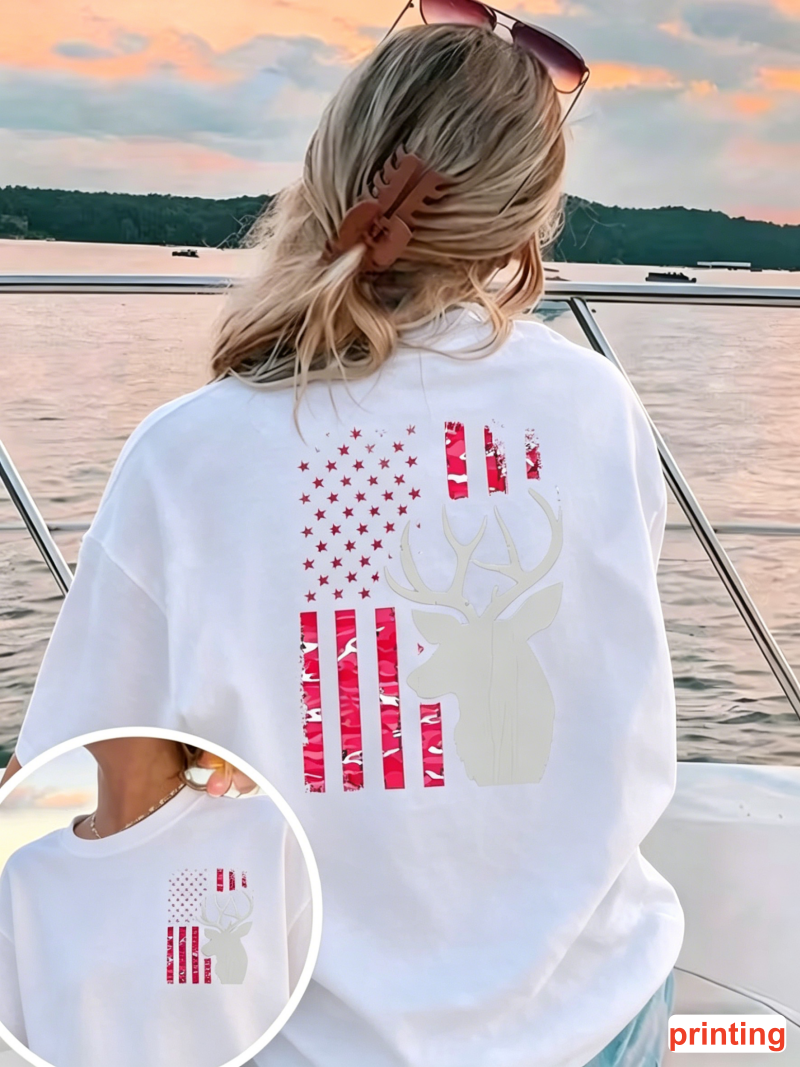 American Flag Deer Print T-shi - đánh giá và giá Outdoor Hunting Graphic Tees