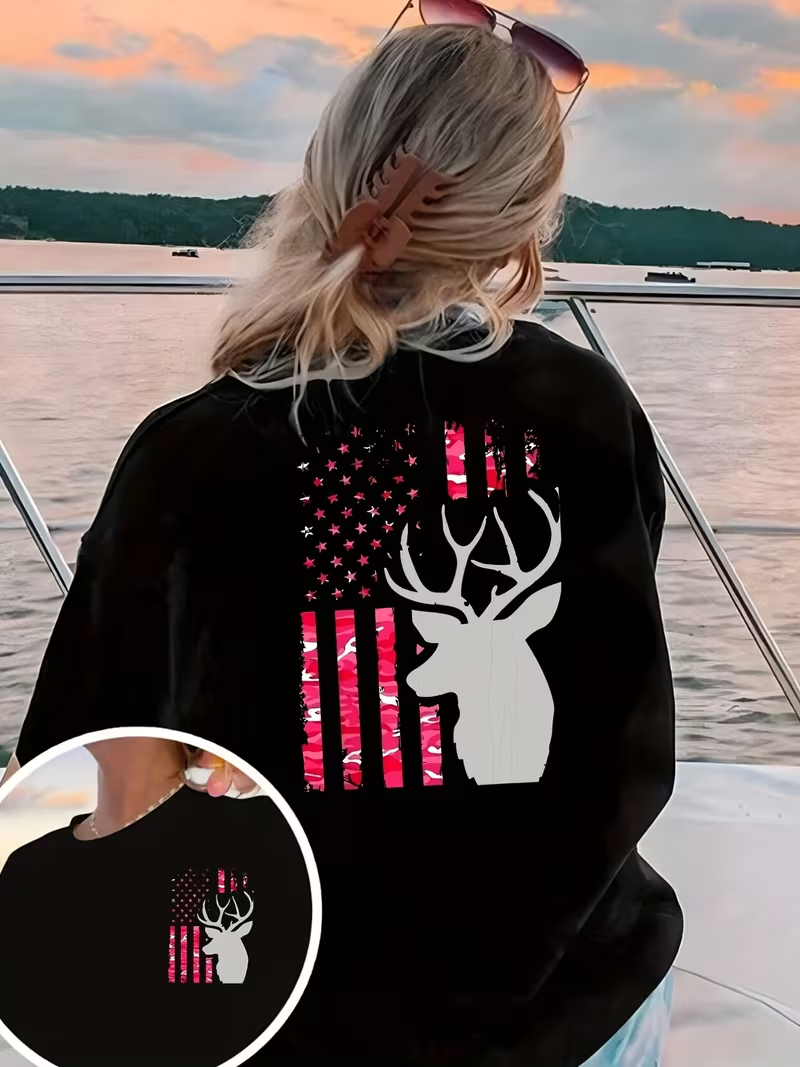 American Flag Deer Print T-shi - đánh giá và giá Outdoor Hunting Graphic Tees